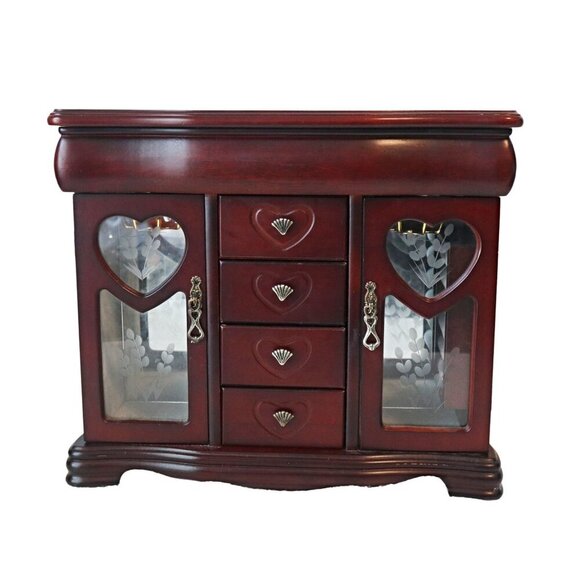 Vintage-Inspired Wooden Jewelry Box With Heart Design Revolving Necklace Holder - Picture 1 of 9